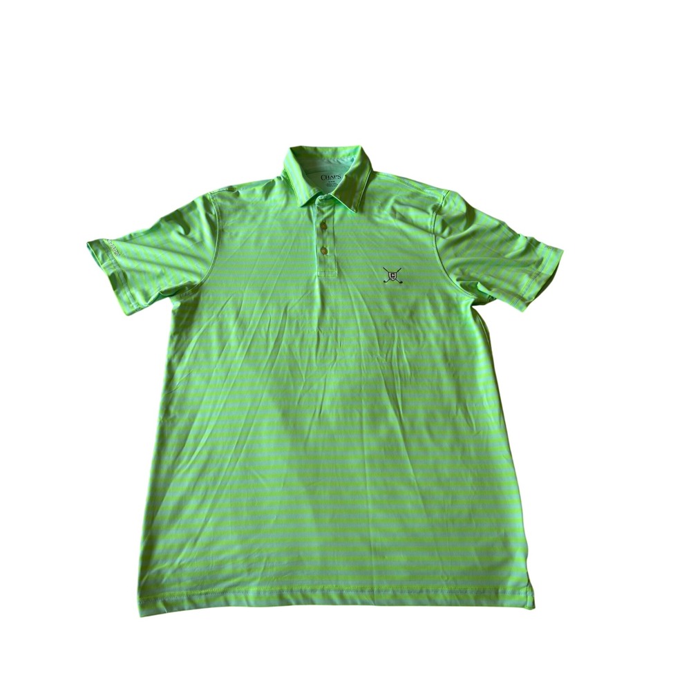 Chaps Golf Medium Polo Shirt Striped Lime Green Aqua Blue Short Sleeve Active